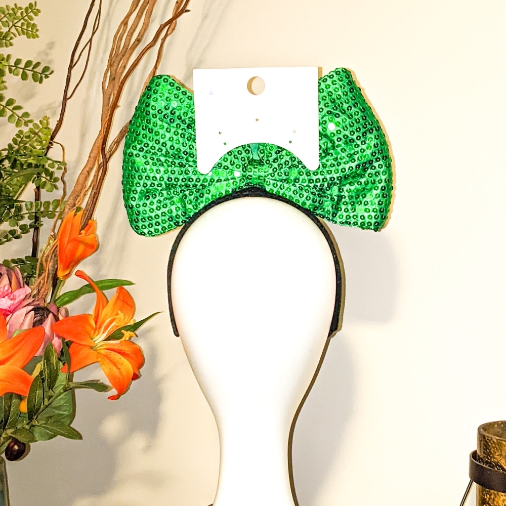 SEQUIN Green Headband & Barrett ☘️ Headband Bow Set! 🍀🍀🍀 - Picture 3 of 7